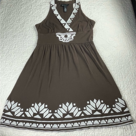 š5/$25 Inc International Concept Brown Embroidered Tribal Detail Dress Size M - Picture 7 of 12